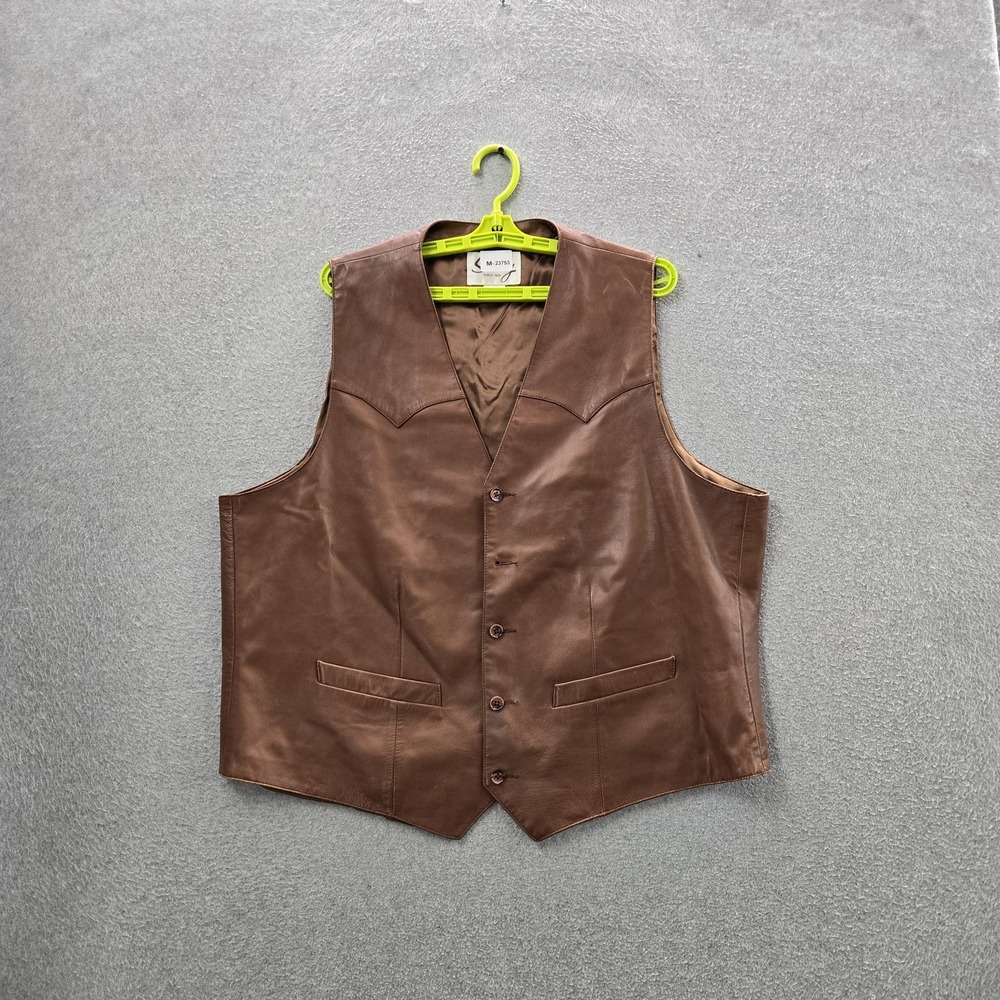 Scully Men Vest 48 Brown Western Button Leather READ